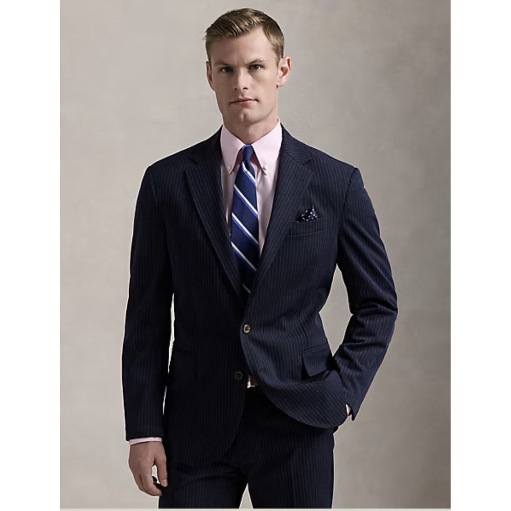Polo Ralph Lauren Blazer Mens 40L Blue Modern Fit Pinstripe Performance Jacket